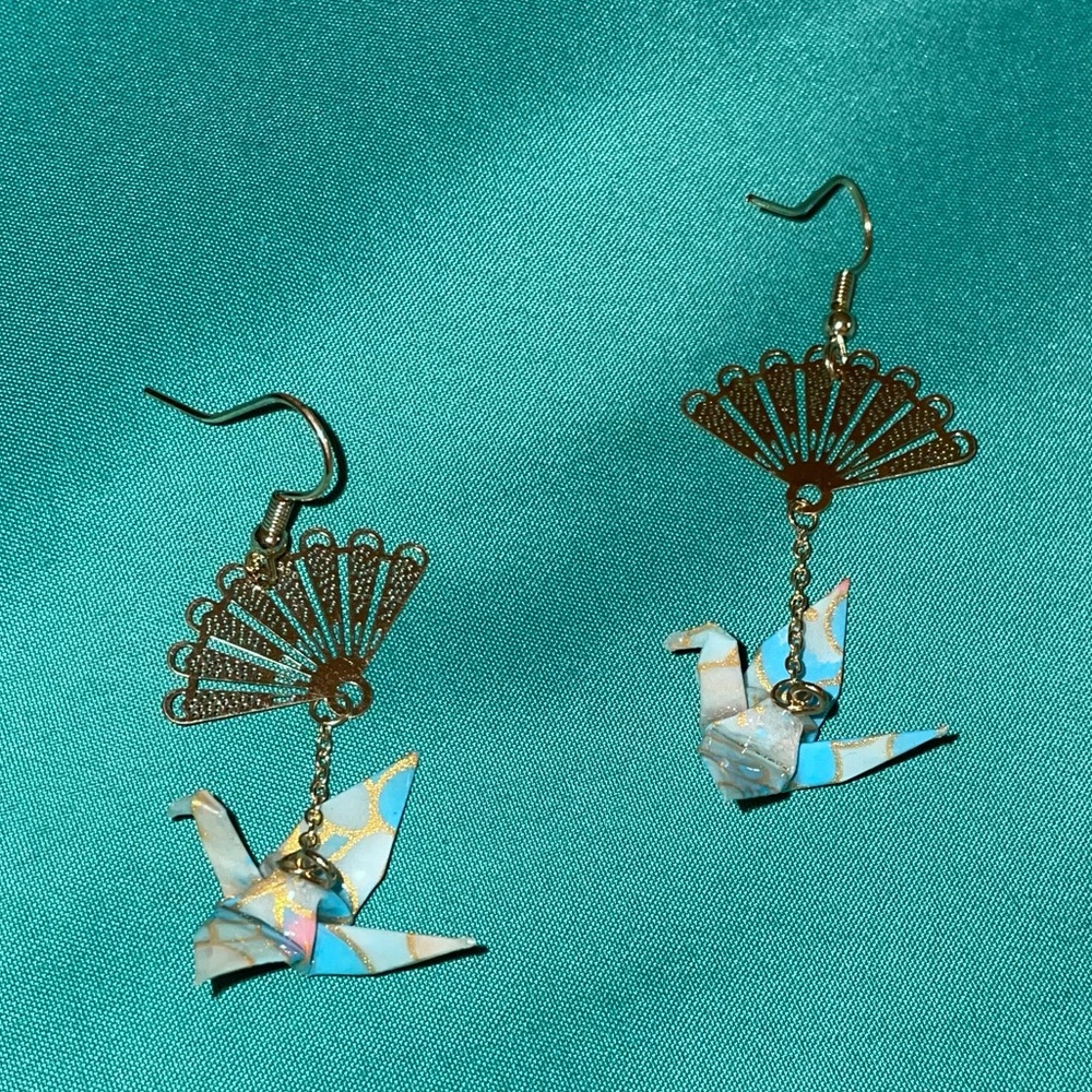 gold origami crane earrings